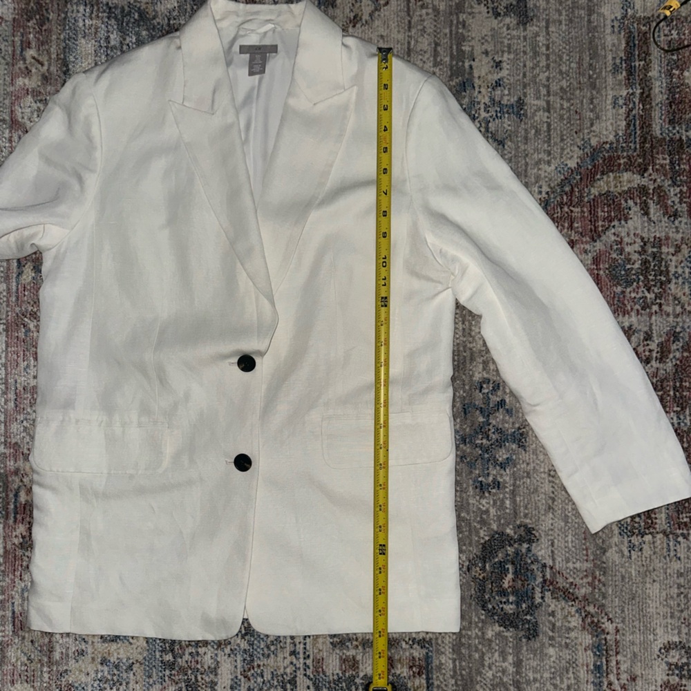 H&M Oversized White Linen/Viscose Blazer with Black Buttons-Small - Picture 7 of 9